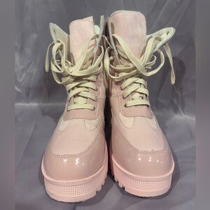 - Women’s Baby Pink Combat Lace Up Boots